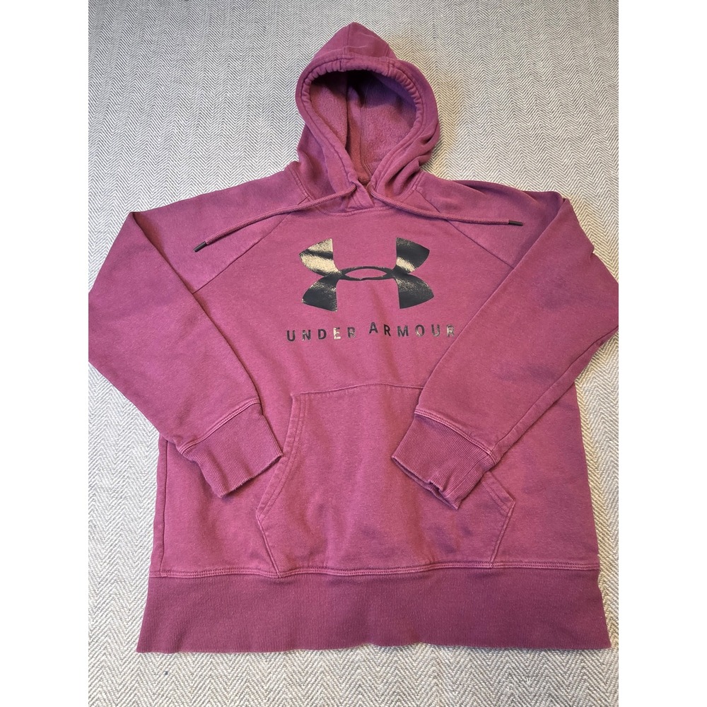 Under Armour Hoodie Men's Medium Burgundy Fleece Lined Kangaroo Pockets Pullover